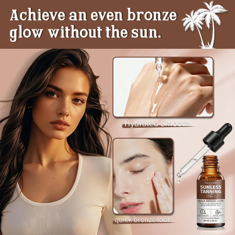 30ml Sunless Tanning Drops Instant Glow & Bronzing Drops for Face & Body, Tea-Free Formula for Skin, Darkening & Even Tone