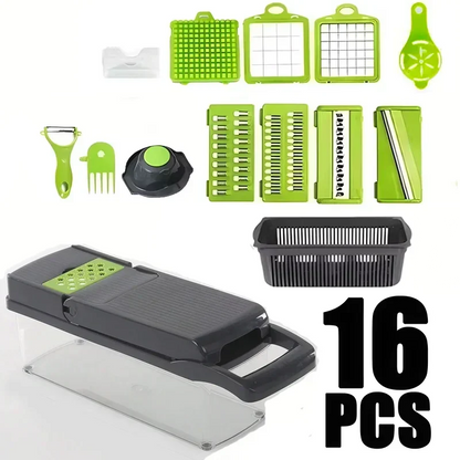 Vegetable Cutter Multifunctional Kitchen Tool, 5-in-1 Food Chopper for Tomato Carrot Cheese Onion, Handheld Slicer Dicer Grater